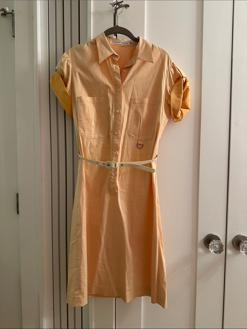 Light Peach Button-Front Shirt Dress with Waist Belt